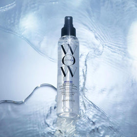 COLOR WOW before-and-after drying comparison showing reduced dry time benefit