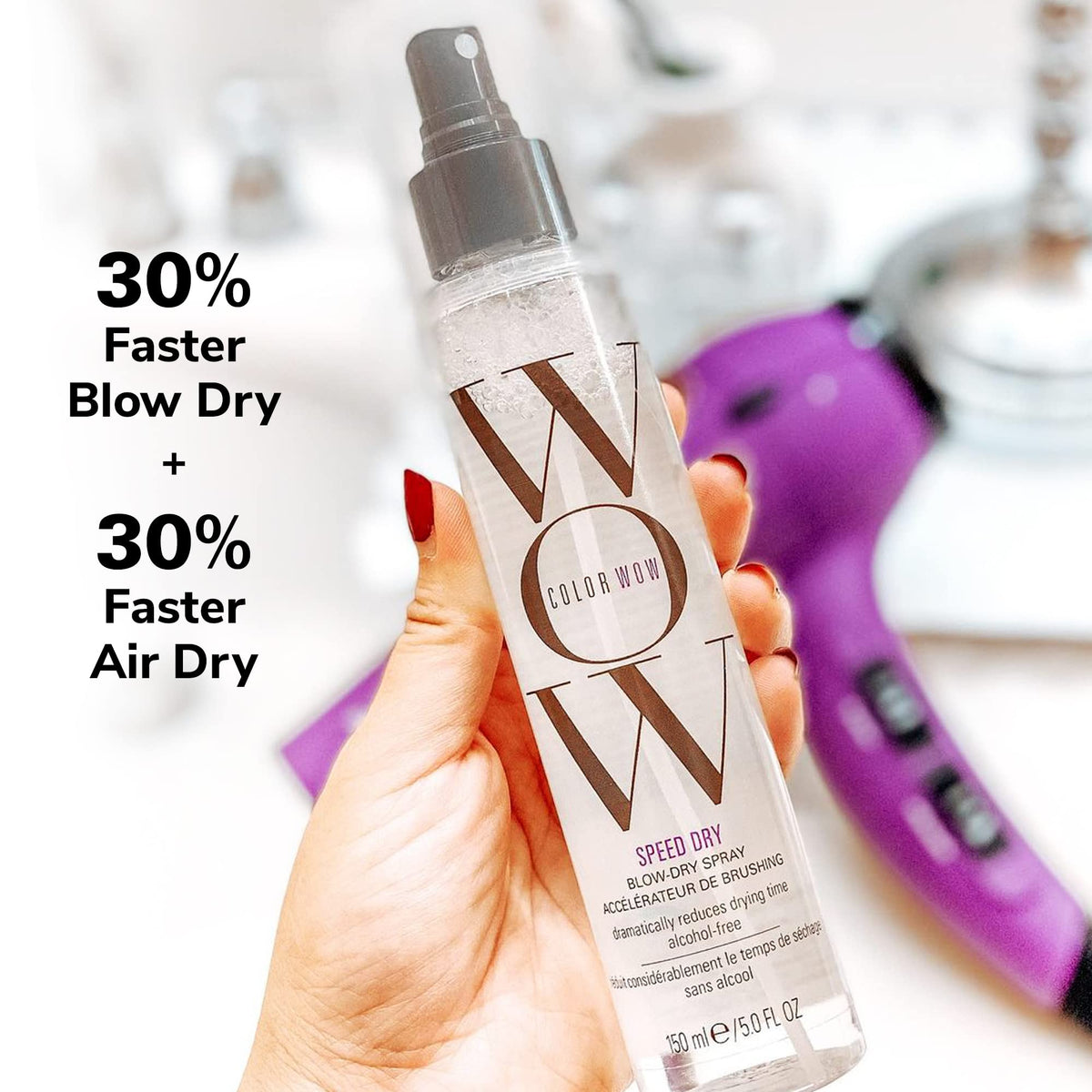 COLOR WOW close-up nozzle spraying mist for even application benefit