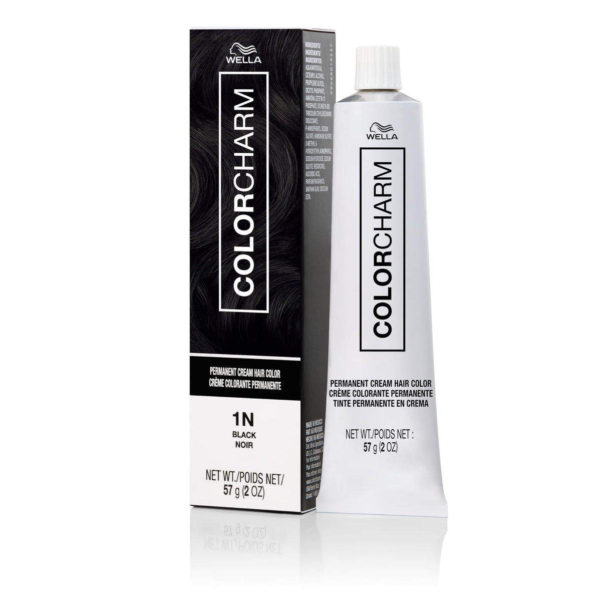 COLORCHARM tube front packaging showing 1N Black and benefits