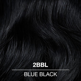 COLORCHARM applied on dark hair showing cool blue-black depth and shine