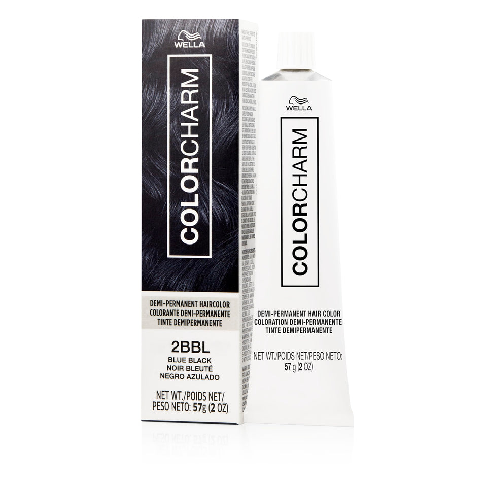 COLORCHARM front packaging showing 2BBL blue black and glossy finish benefit