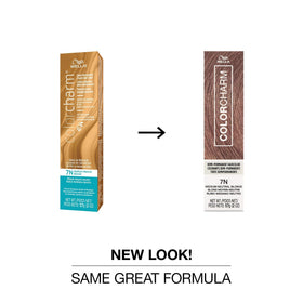 COLORCHARM label close-up highlighting shade name and professional use