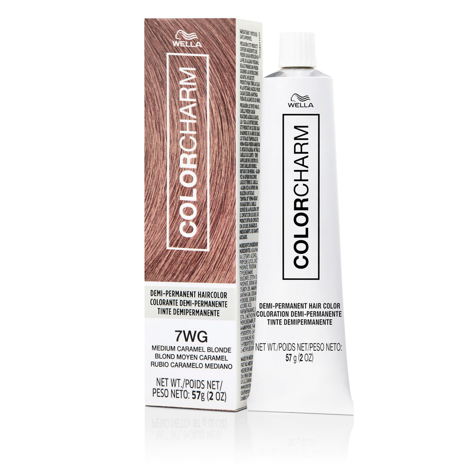 COLORCHARM front packaging showing 7WG medium caramel blonde and 2 fl oz size, clear benefit