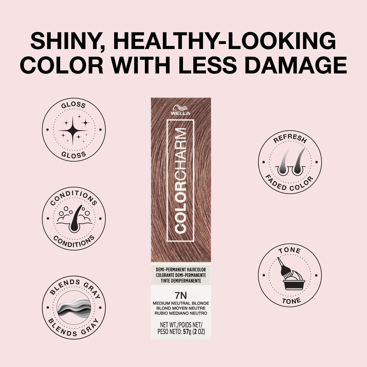 COLORCHARM after gloss on model hair showing enhanced shine