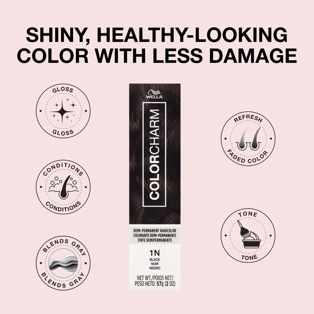 COLORCHARM applied with brush to hair strand showing even color deposition benefit