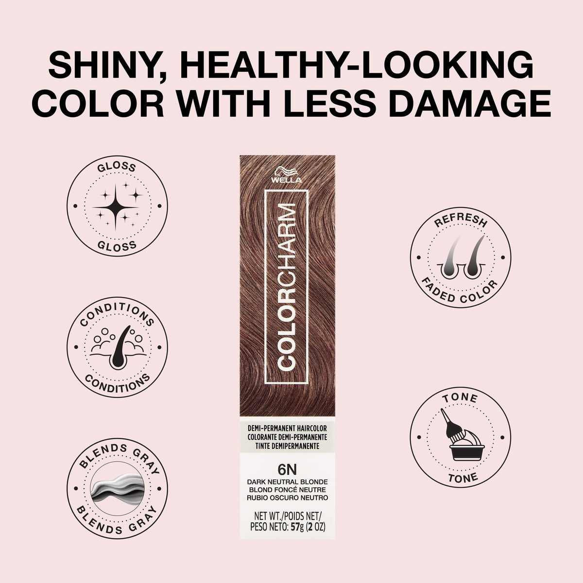 COLORCHARM applied to hair strand showing even tone and reflective shine