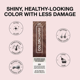 COLORCHARM applied to hair strand showing even tone and reflective shine