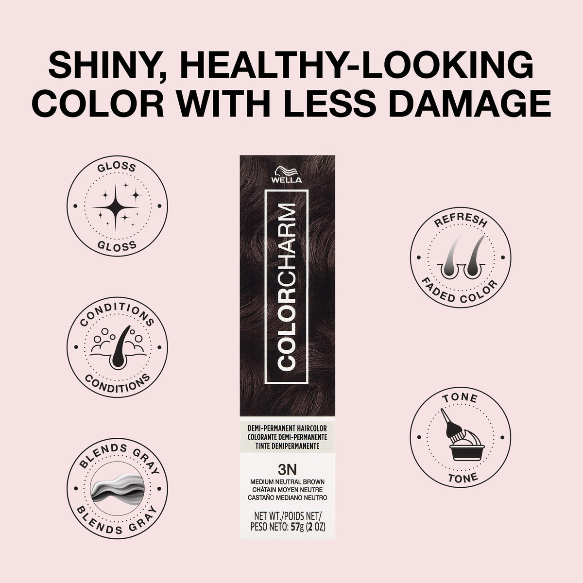 COLORCHARM before-and-after image showing enhanced shine and toned brown results