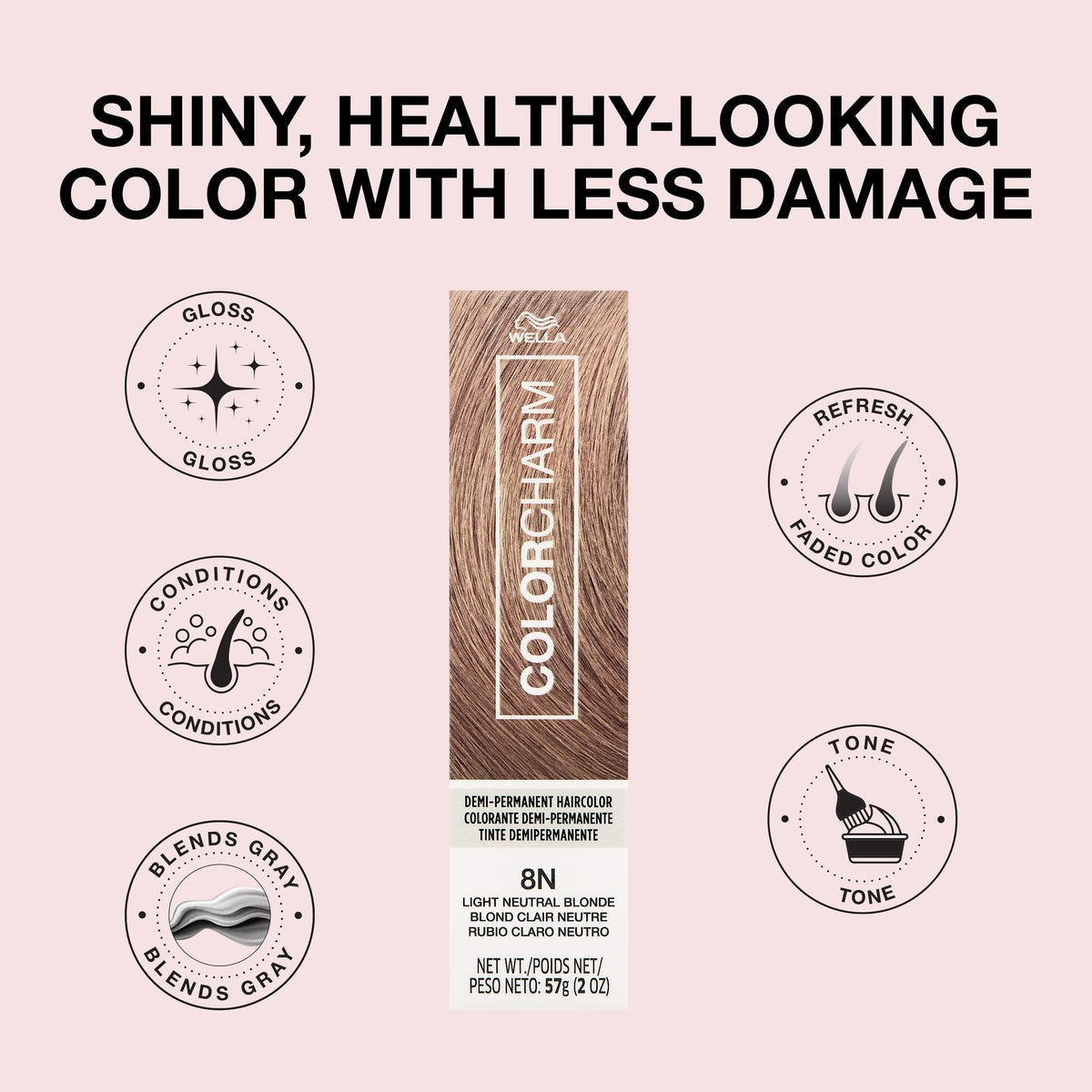 COLORCHARM before and after image showing toned blonde and visible gloss