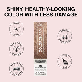 COLORCHARM before and after image showing toned blonde and visible gloss