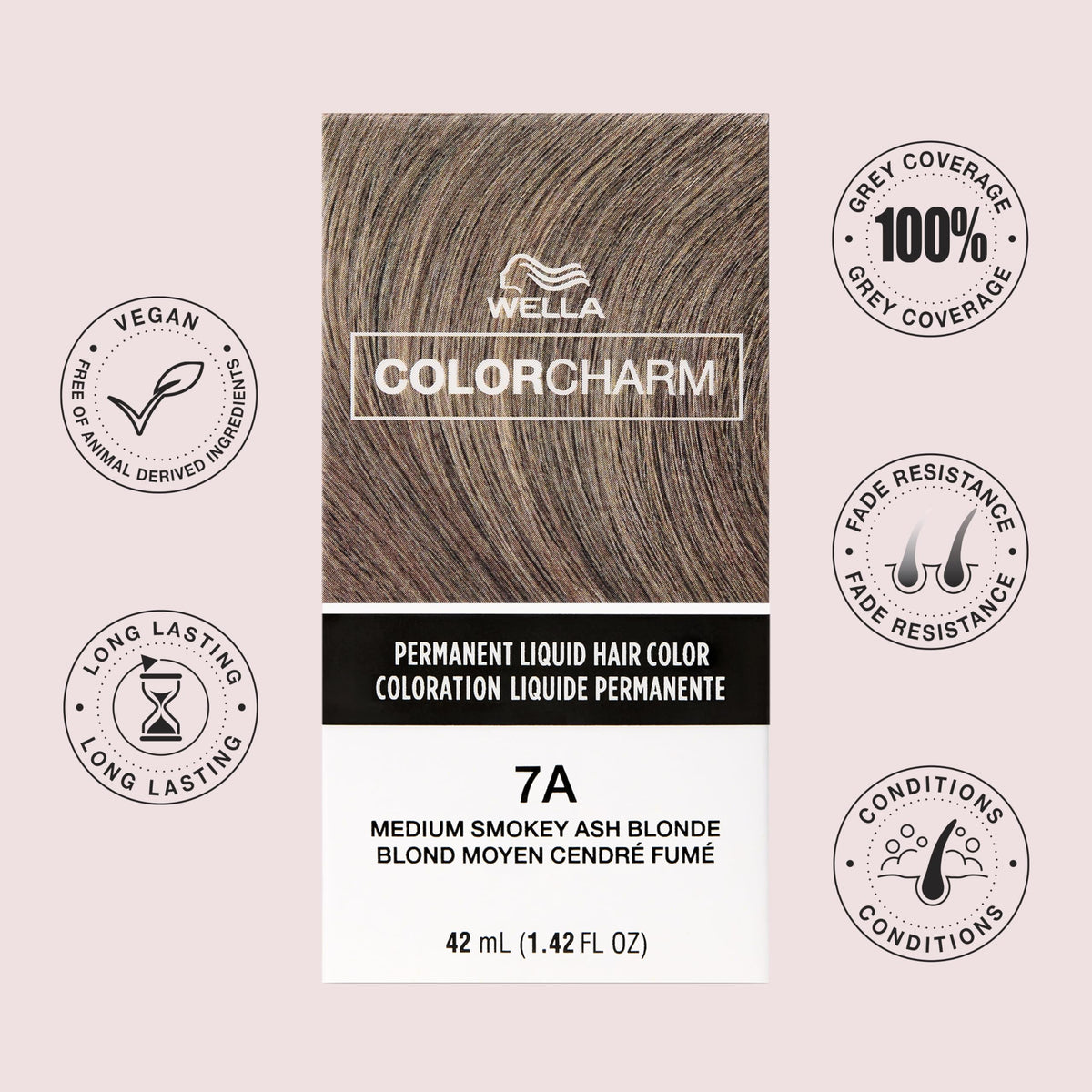COLORCHARM swatch card close-up showing 6A dark smokey ash blonde tone