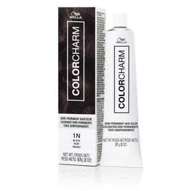 COLORCHARM front packaging showing 1N Black tube with glossy finish benefit