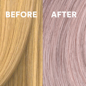 COLORCHARM before and after comparison showing neutralized brass and improved tone