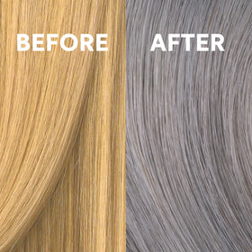COLORCHARM T14 applied on bleached hair strand demonstrating brass neutralization benefit