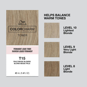 COLORCHARM applied on hair strand swatch showing pale beige result