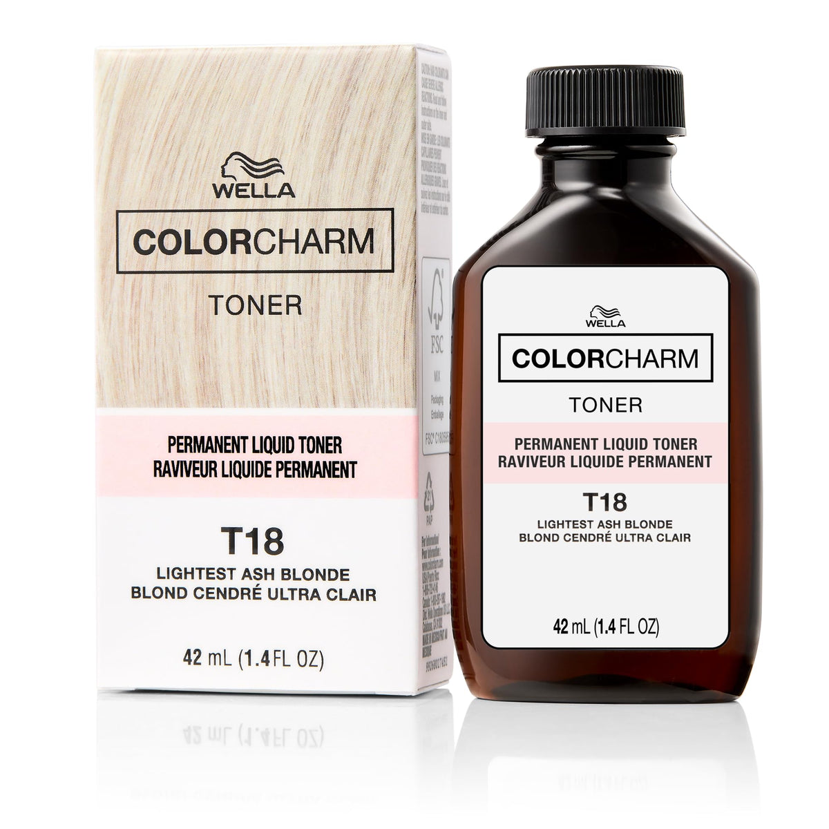 COLORCHARM T18 front bottle showing toner and size benefit