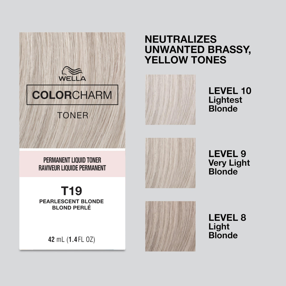 COLORCHARM T19 before and after neutralizing brass showing cooler blonde