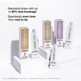 COLORCHARM tube beside developer showing 2 oz size and mixing clarity benefit
