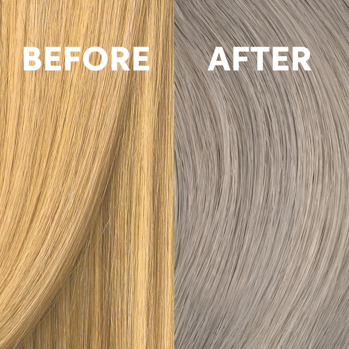 COLORCHARM T81 before and after hair shot showing reduced brass and cooler blonde