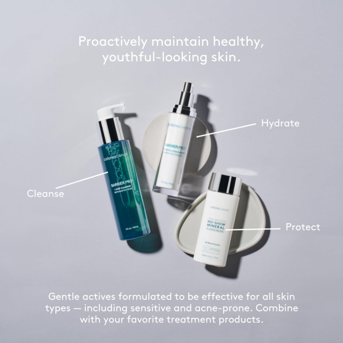 Colorescience product on bathroom shelf in lifestyle setting promoting daily routine