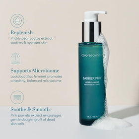 Colorescience cleanser in use at washbasin demonstrating effective rinsing