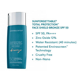 Swatch of Colorescience bronze Face Shield on hand showing immediate glow
