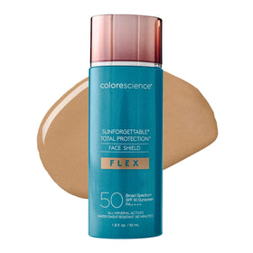 Colorescience front packaging of Face Shield Flex tan showing product and SPF benefit