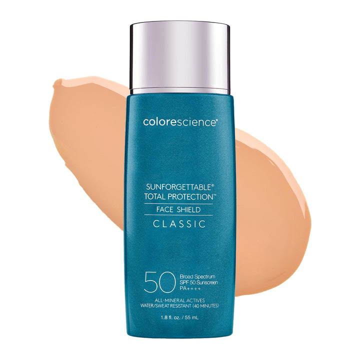 Colorescience Face Shield front packaging showing SPF and brand benefits