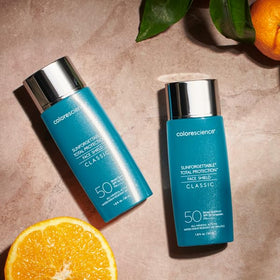 Colorescience Face Shield in outdoor lifestyle setting showing broad environmental defense