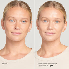 Colorescience FLEX dispensing pump with product drop illustrating controlled application and coverage