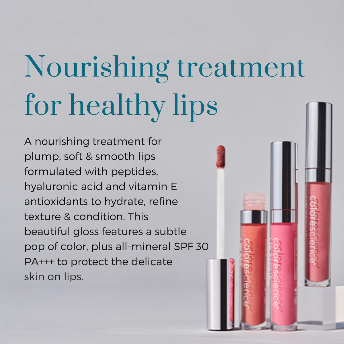 Colorescience on-model lips in Champagne highlighting subtle shimmer