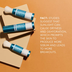 Colorescience brush applied to t-zone demonstrating oil control