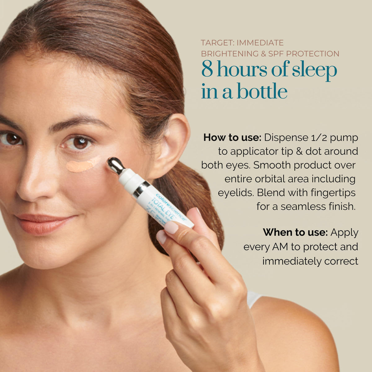 Colorescience Total Eye being applied under eye demonstrating smoothing effect