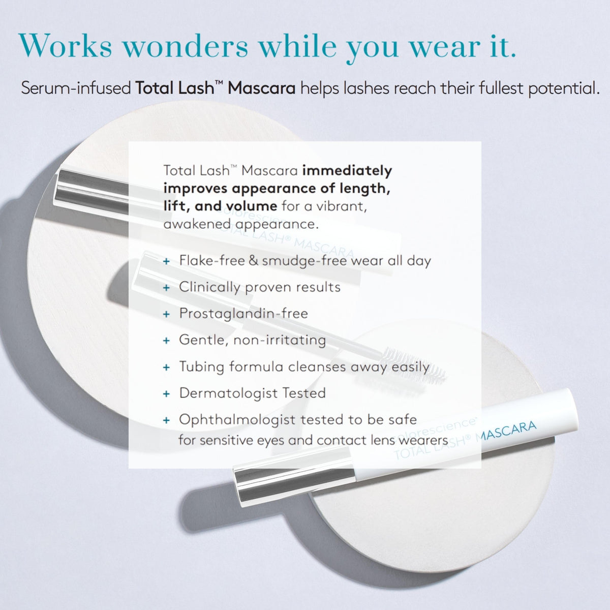 Colorescience total lash next to coin for size comparison indicating travel-friendly