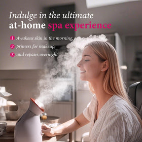 colorfarm steamer mist texture closeup showing ultra-fine nano steam benefit deeper pore penetration