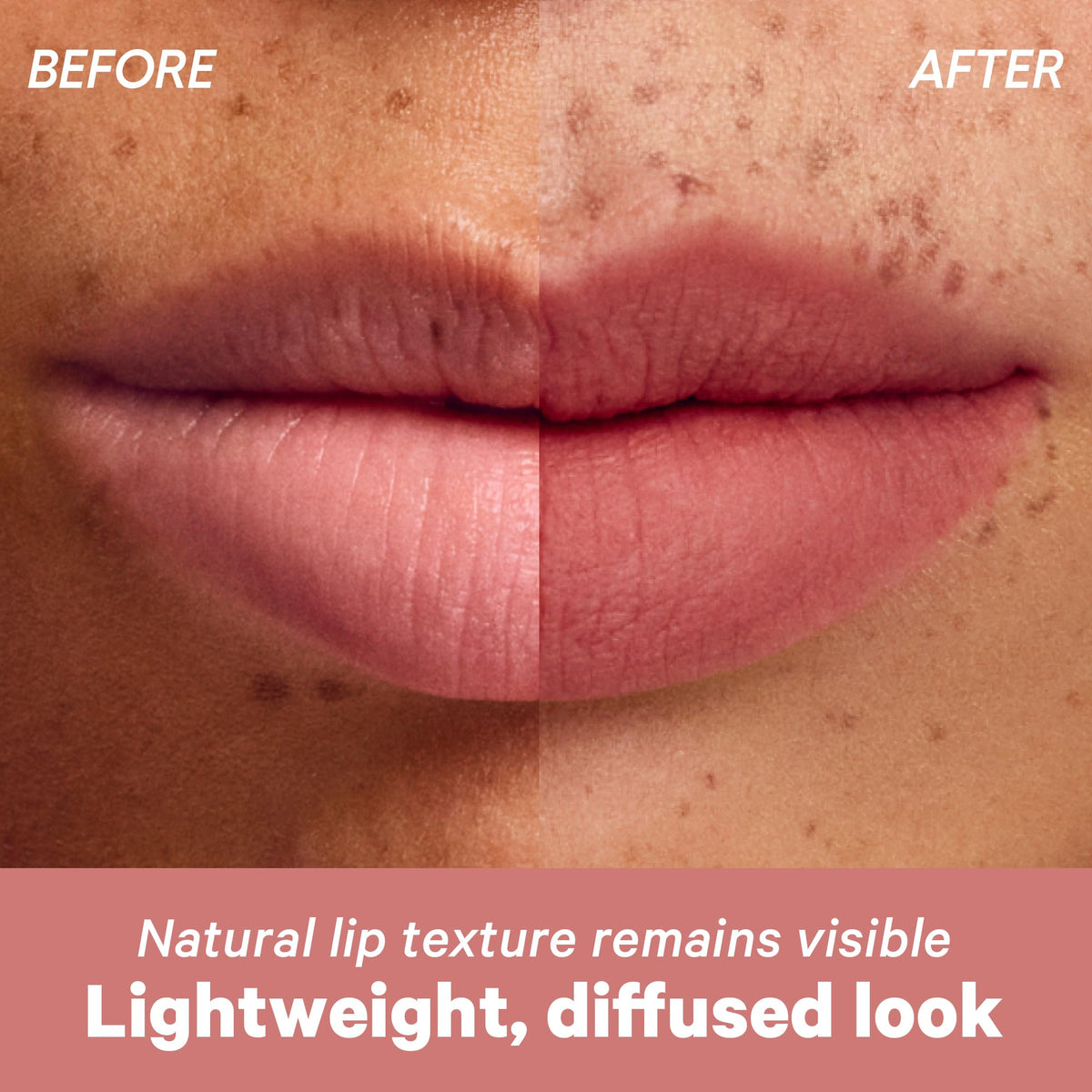 COLORGRAM lip swatch on hand illustrating charming pink payoff and blendable coverage benefit