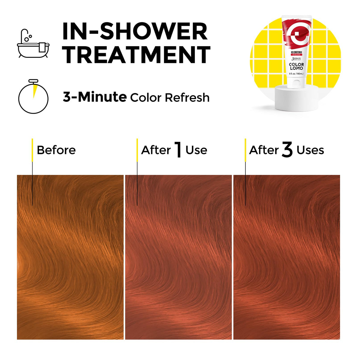 COLORLOMO before and after photos showing refreshed red tone and shine