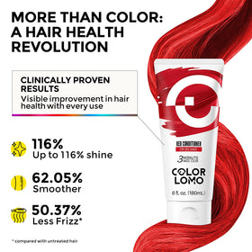 COLORLOMO pouring conditioner from bottle to show vibrant red formula