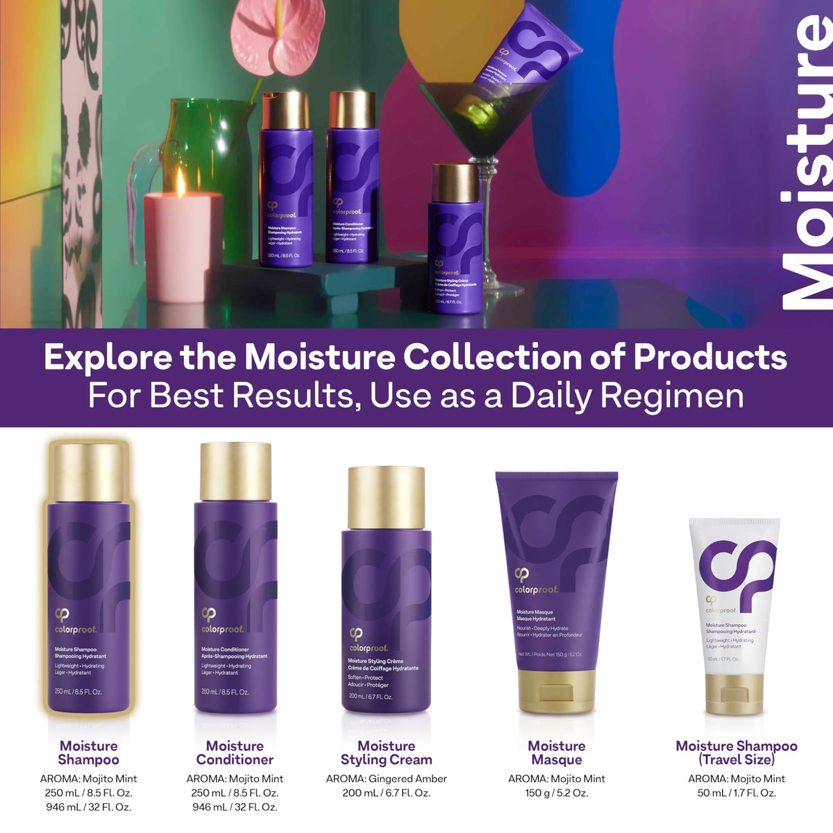 Bathroom shelf styled with ColorProof shampoo demonstrating salon-quality routine