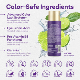 ColorProof pump detail highlighting easy-dispense bottle and travel-friendly design benefit