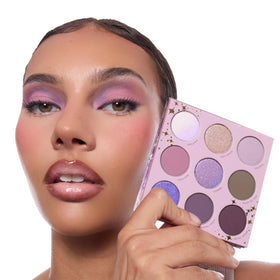 ColourPop matte swatch row showing lilac to deep purple matte payoff for crease definition