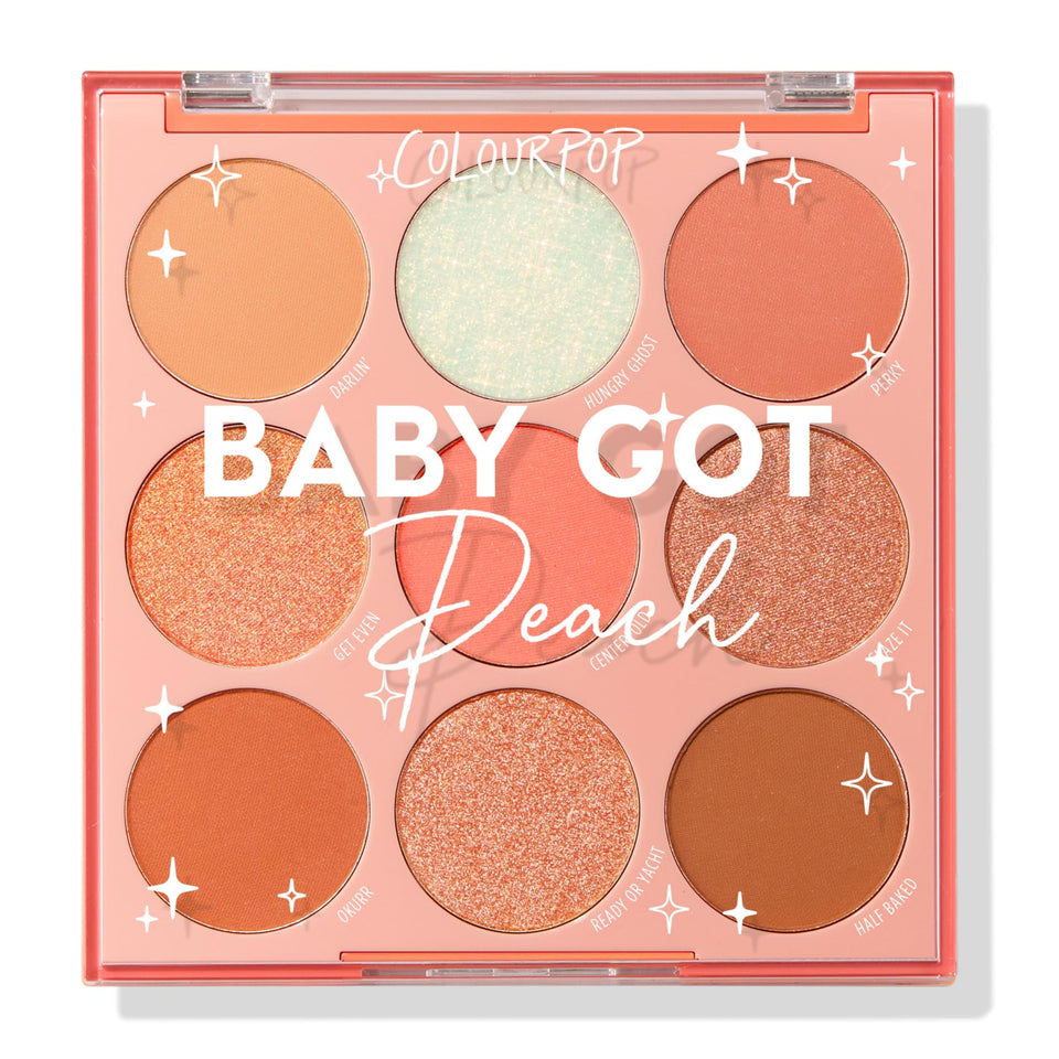 ColourPop Baby Got Peach front palette showing nine warm shades for versatile looks