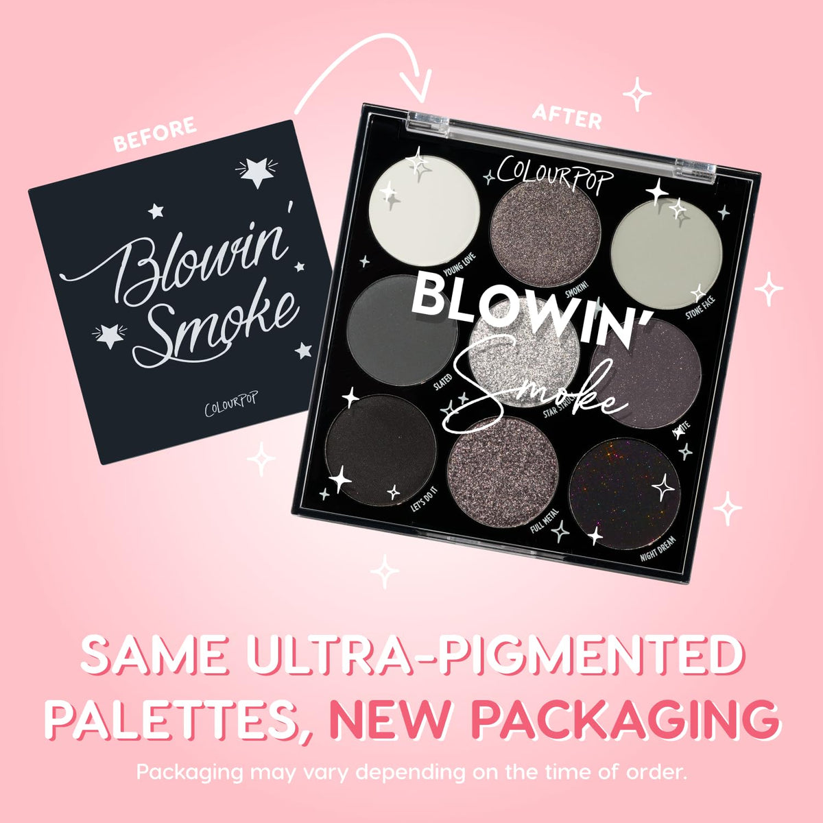 ColourPop Blowin' Smoke closed compact packaging, travel-friendly and cruelty-free benefit