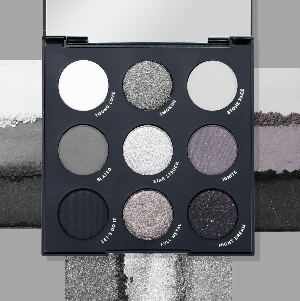 Pressed metallic swatch of ColourPop showing reflective payoff for high-impact lids
