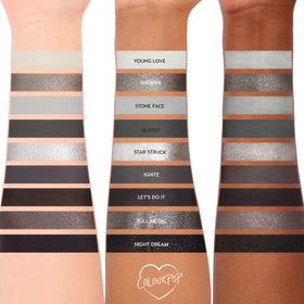 Close-up of ColourPop pans revealing metallic and matte texture for smooth blending