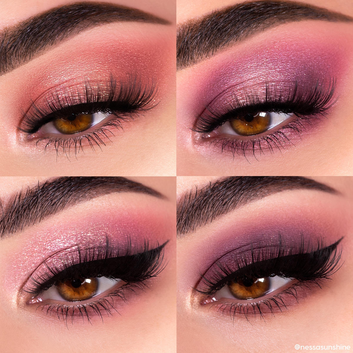 ColourPop applied on model's eyes showing romantic mauve and gold shimmer effect
