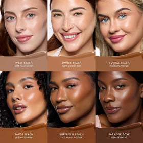 ColourPop bronzer being blended with sponge showing finish benefit: streak-free result