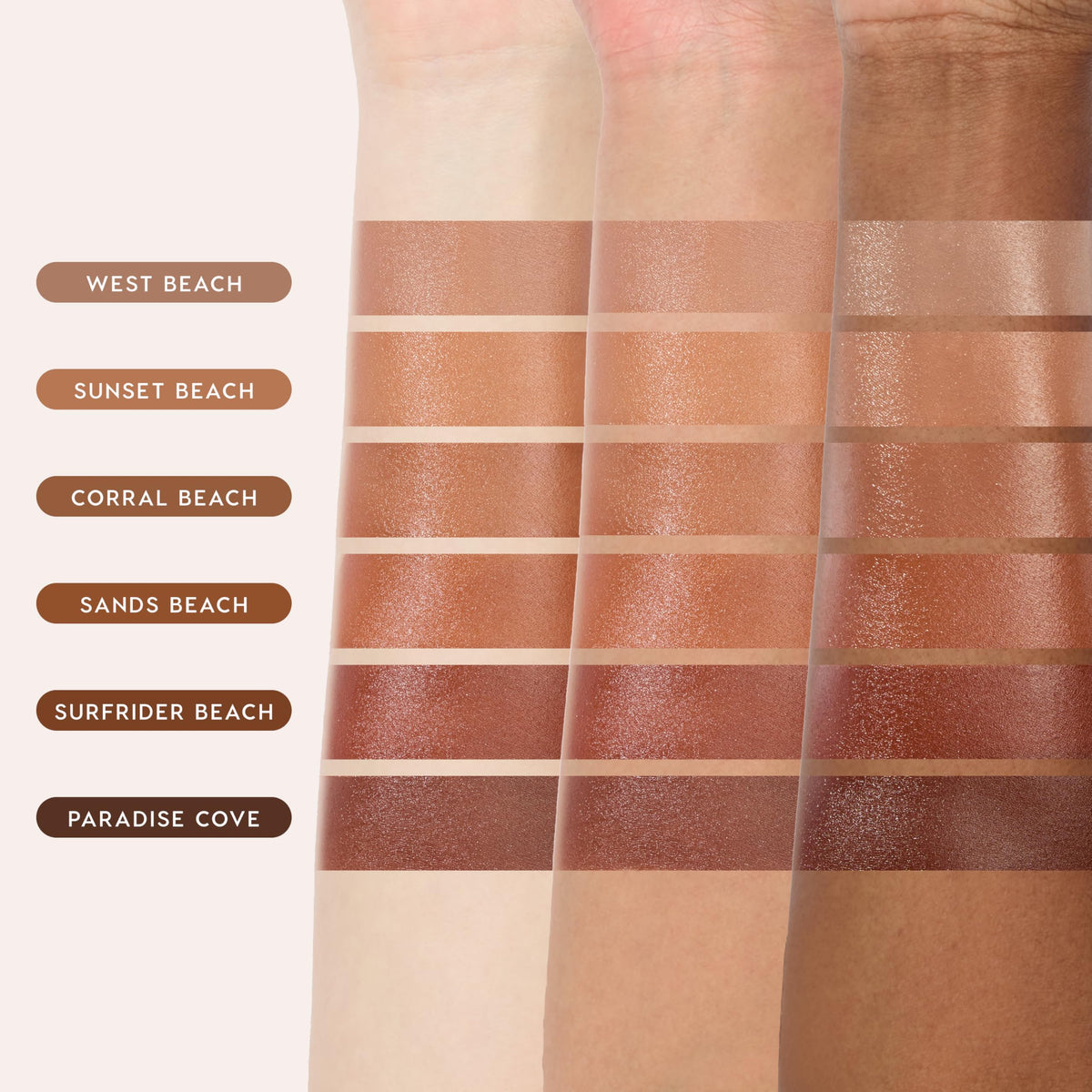 ColourPop swatches on arm showing shade range benefit: accurate color reference