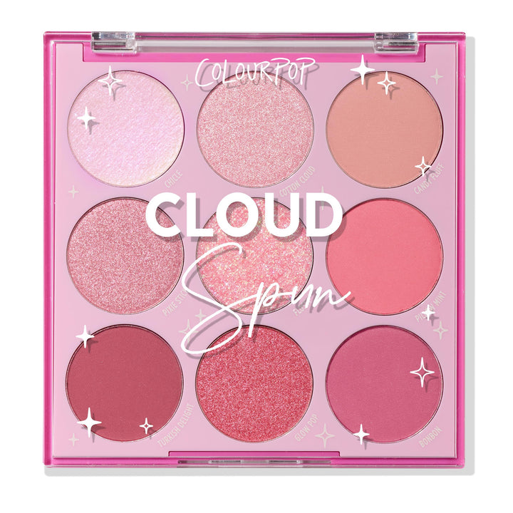 ColourPop Cloud Spun front packaging showing palette cover and logo, easy portability benefit