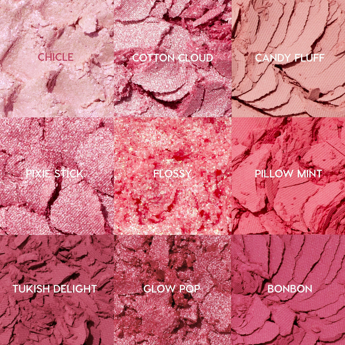 ColourPop Cloud Spun close-up of seven pans, clear view of matte and metallic finishes